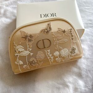 Dior | Beige Floral Embroidered Cosmetic Bag